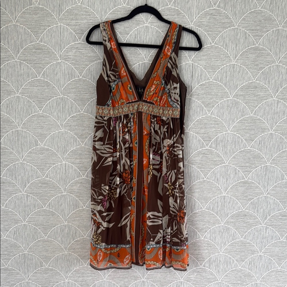 Nicole Miller Brown and Orange Sleeveless Sundress